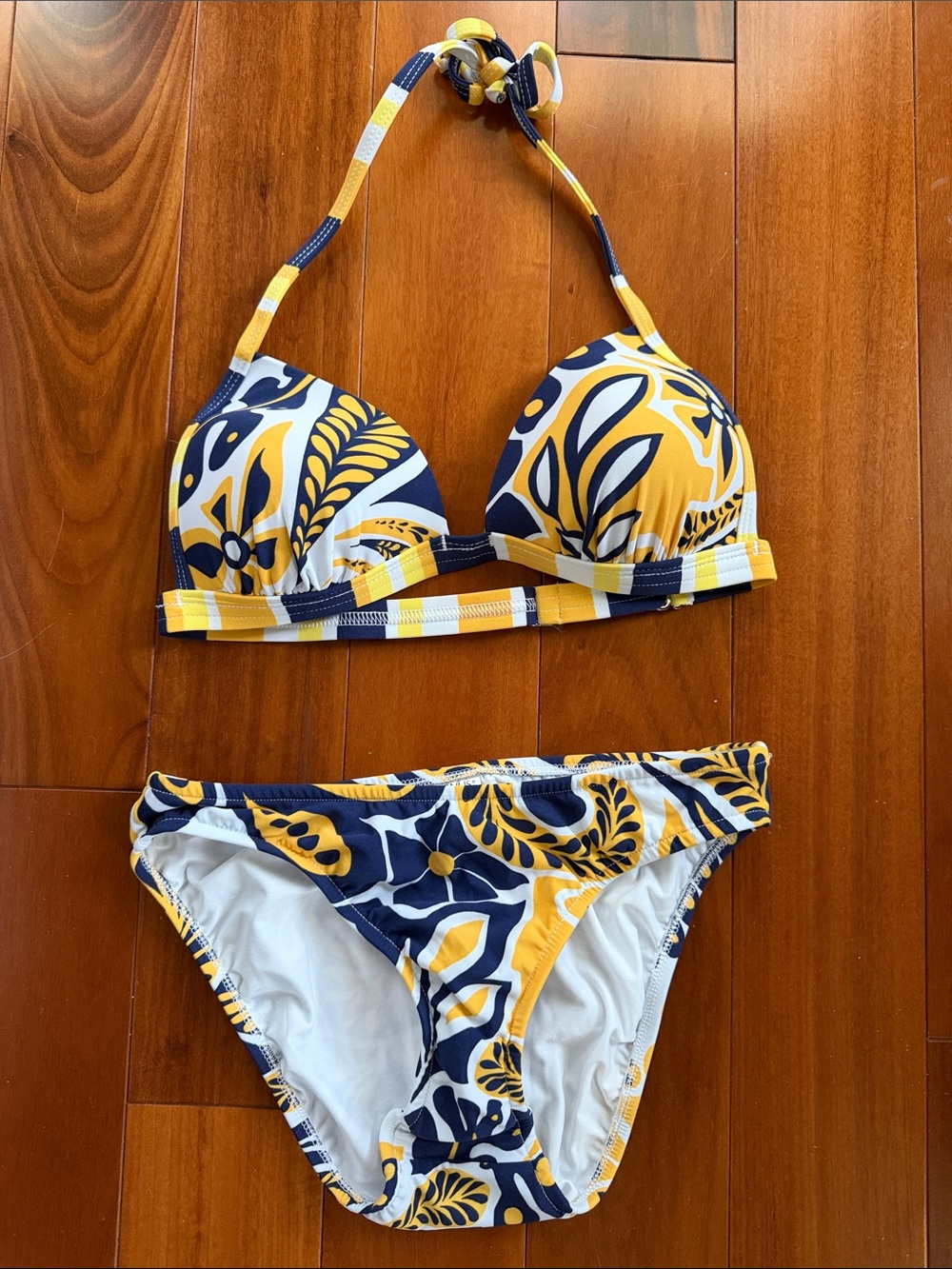 VENUS Yellow and Navy Floral Bikini top and bottom